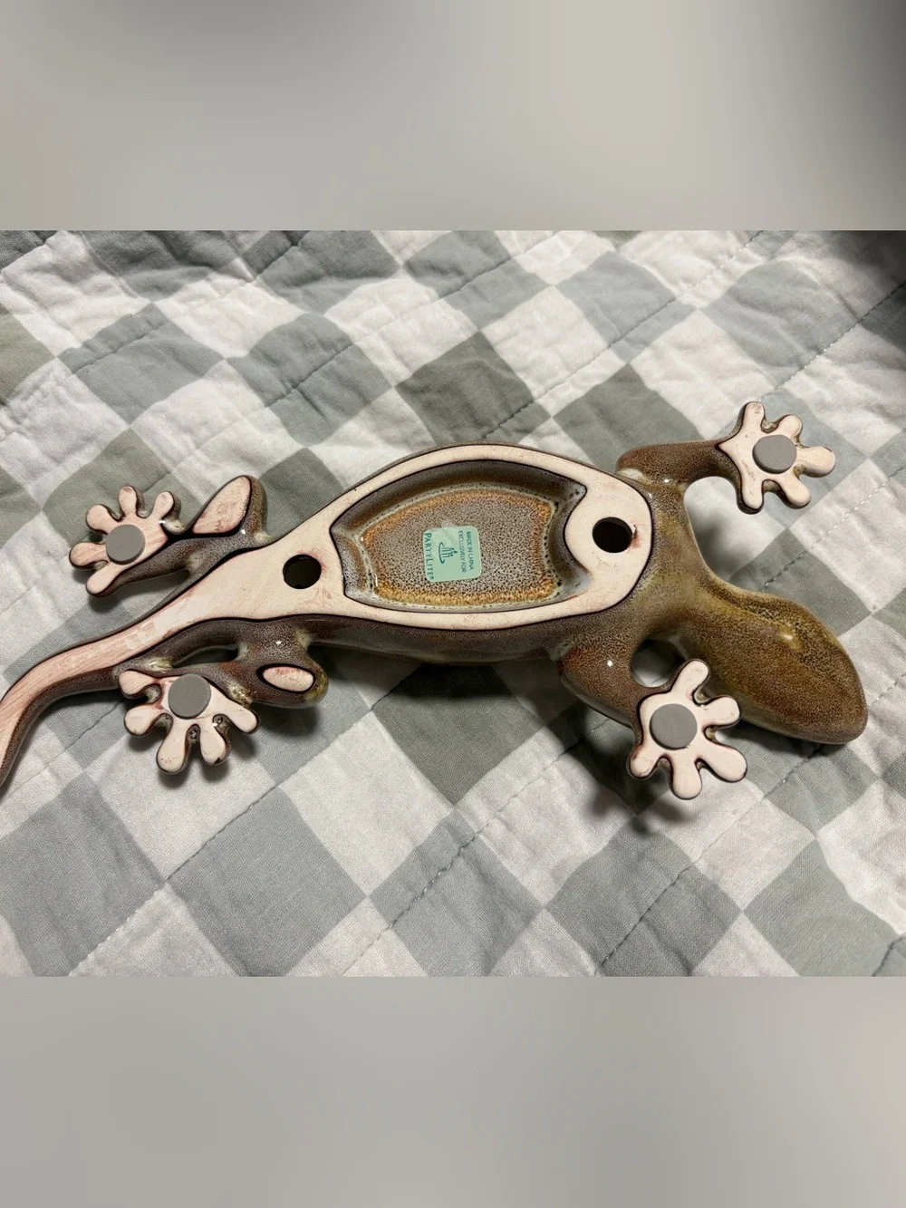 PartyLite Tropical Gecko Tealight Candle Holder Glazed Beige Ceramic 9.5”